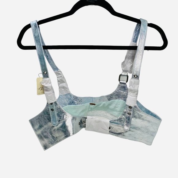 FREE PEOPLE LEATHER HARNESS STARDUST METALLIC BLUE LARGE NEW NWT - Picture 7 of 9